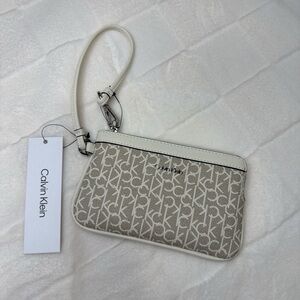 Calvin Klein Khaki Van/White  Logo Monogram Wristlet Bag